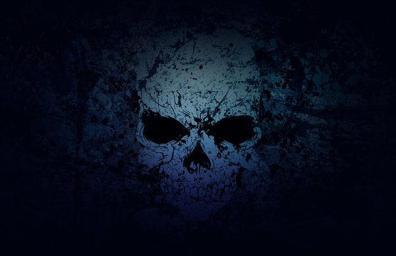 Blue Grunge Skull Dark Background