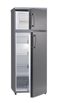 Two door INOX refrigerator isolated on white