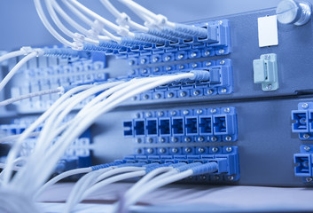 shot of network cables and servers in a technology data center .