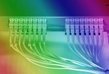 fiber optic telecommunication equipment and patchcords inside a network infrastructure
