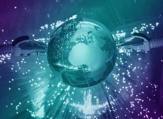 world map technology style against fiber optic background