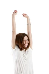 happy young woman (white background)