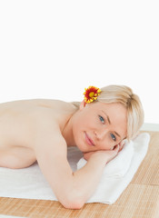 Obraz na płótnie Canvas Young pretty female posing in a spa centre