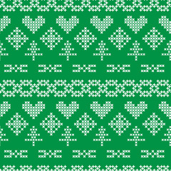 Folk seamless pattern with hearts and snowflakes