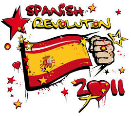 Spanish revolution 2011 protest graffiti art flag illustration