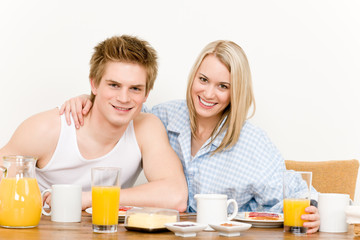 Obraz na płótnie Canvas Breakfast happy couple enjoy romantic morning