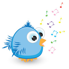 Cartoon blue sparrow singing