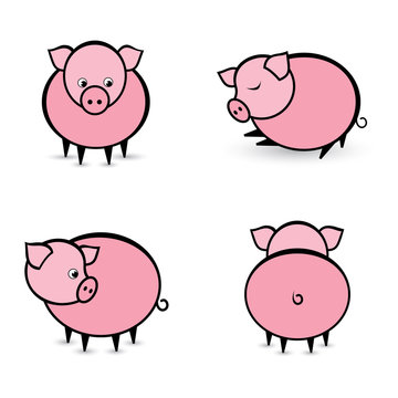 Four abstract pigs in different positions