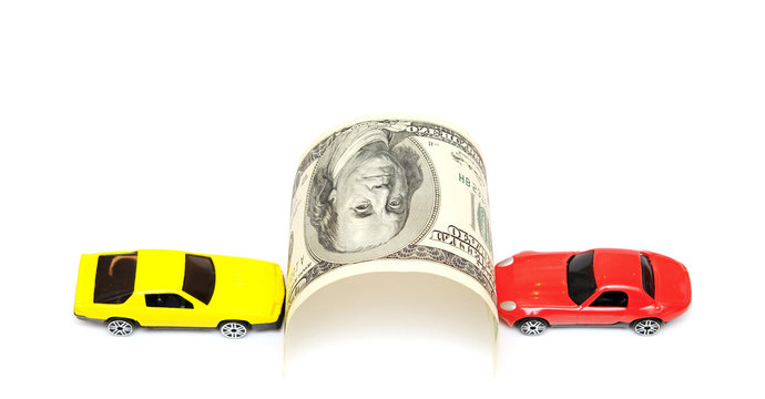 money and car isolated on the white background