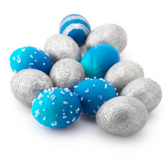 Blue and silver Easter eggs