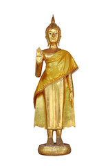 Golden buddha standing on white background