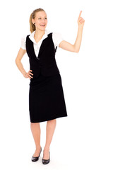 Young businesswoman pointing finger
