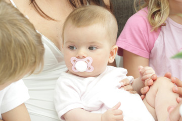 Little baby looking at father