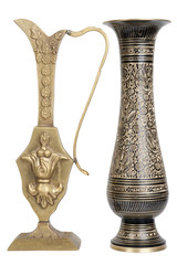 Old bronze handmade jugs for flowers