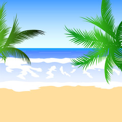 Fototapeta na wymiar beach with green palm vector illustration