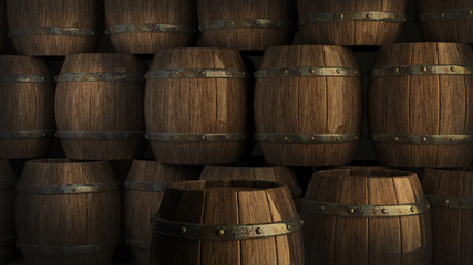 Wooden barrels Background 3d