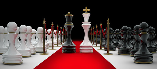 chess on red carpet isolated. 3d render