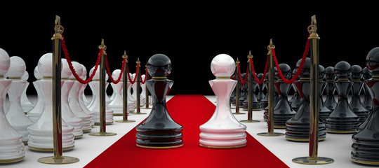 chess on red carpet isolated. 3d render