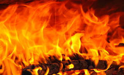 Flames in a wooden stove
