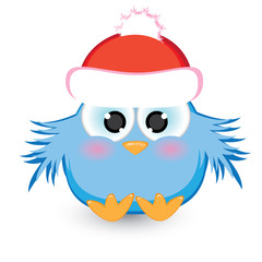 Cartoon blue sparrow in a red cap