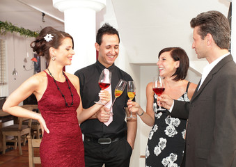 friends in a restaurant - cheers clink glasses