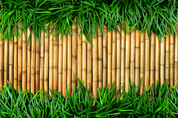 Bamboo wall and wood background
