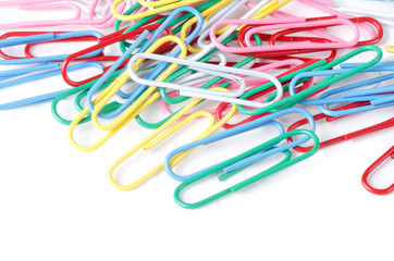 Closeup of multi-colored paper clips