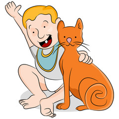 Baby with Kitten Waving