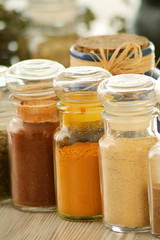 Spices on kitchen table