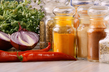 Spices on kitchen table