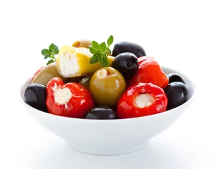 Crédence de cuisine en verre imprimé Entrée olives et poivrons farcis