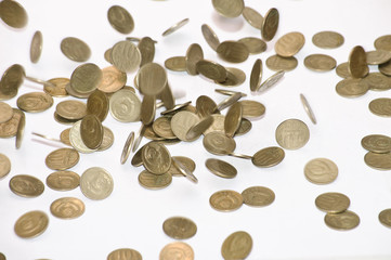 Coins fall on the table
