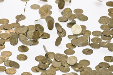 Coins fall on the table