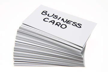 Business cards with 'business card' handwritten on the top one