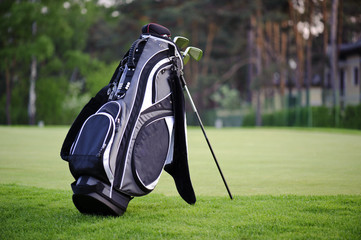 Golf sticks bag on golf course