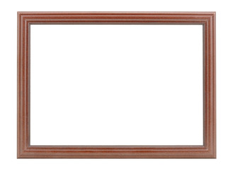 Isolated brown rustic wooden photo frame on white background