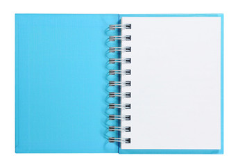 Isolated opened blue blank note book