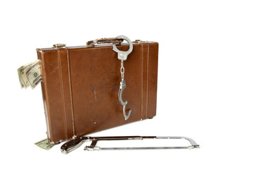 briefcase handcuffs and saw