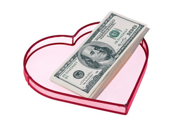 Dollar Currency notes in a heart