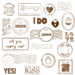 Set Of Wedding Postage Stamps