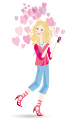An in love girl gets tender SMS by phone
