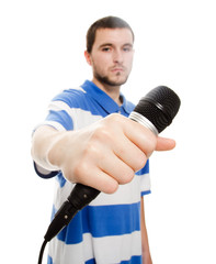 A young guy with a microphone.
