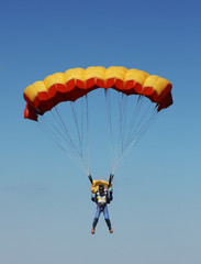 parachutist  against the blue sky
