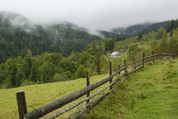 Fototapeta na wymiar lonely house in wild Carpathians