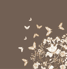 Decorative floral background with  flowers and butterflies.