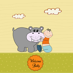 new baby invitation with hippopotamus