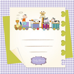 customizable birthday card with animal toys train