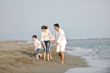 happy young family have fun on beach