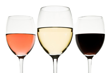 three wine glasses