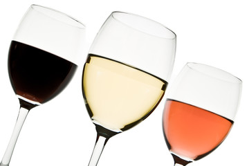three wine glasses